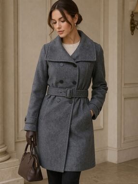 Aritzia Babaton Women's Bromley Gray Belted Wool/Cashmere Coat M